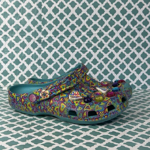 Lisa Frank X Crocs Aqua Blue Classic Slip-On Clogs Children's 11 Geometric Shoes